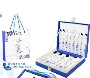 供應(yīng)高檔青花瓷不銹鋼餐具16件套 商務(wù)禮品與家居家具的理想選擇
